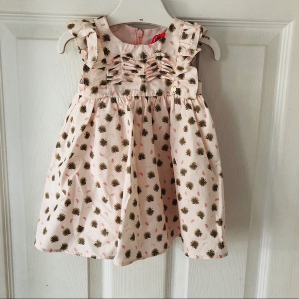 NWT lili gaufrette pink baby leaf print pleaded baby dress size 9M